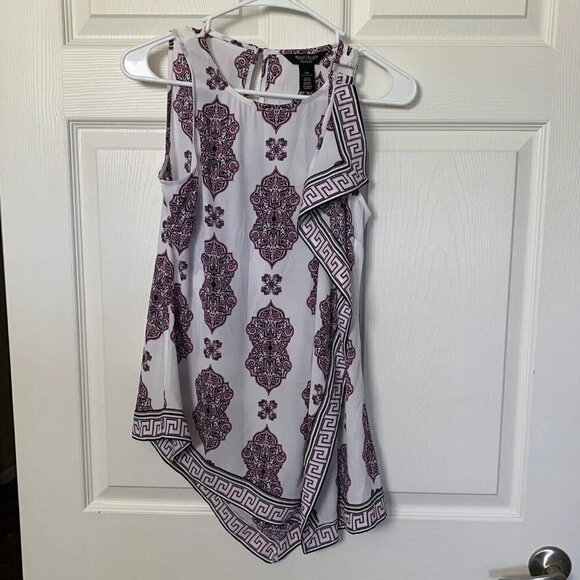 White House Black Market Tops - White House Black Market XS Petites Pink White Sleeveless Asymmetrical Top
